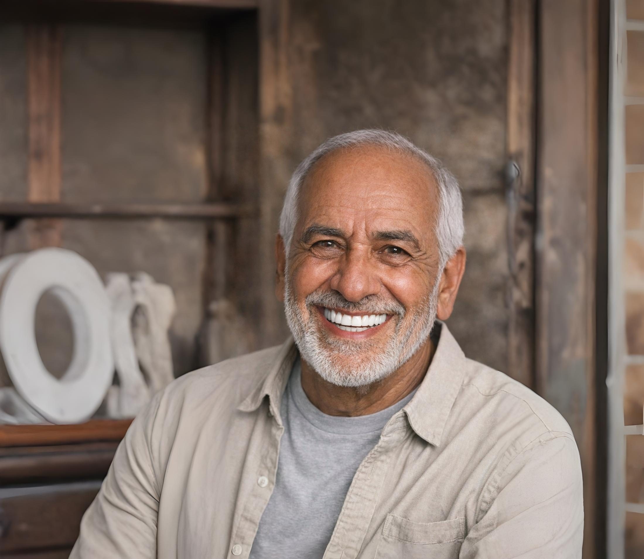 A patient smiling with a full, natural-looking smile after implant treatment