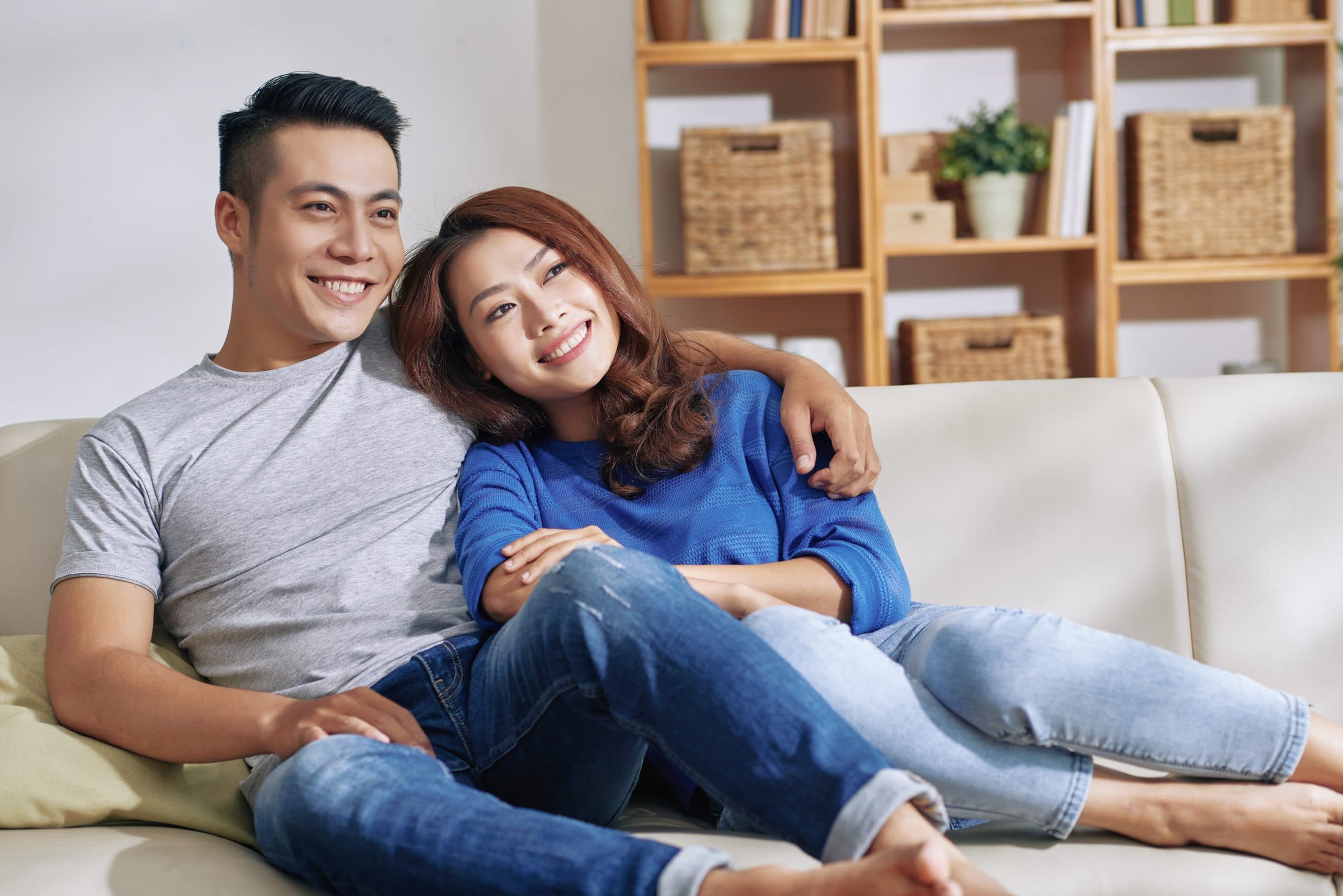A couple relaxing together at home after their first visit